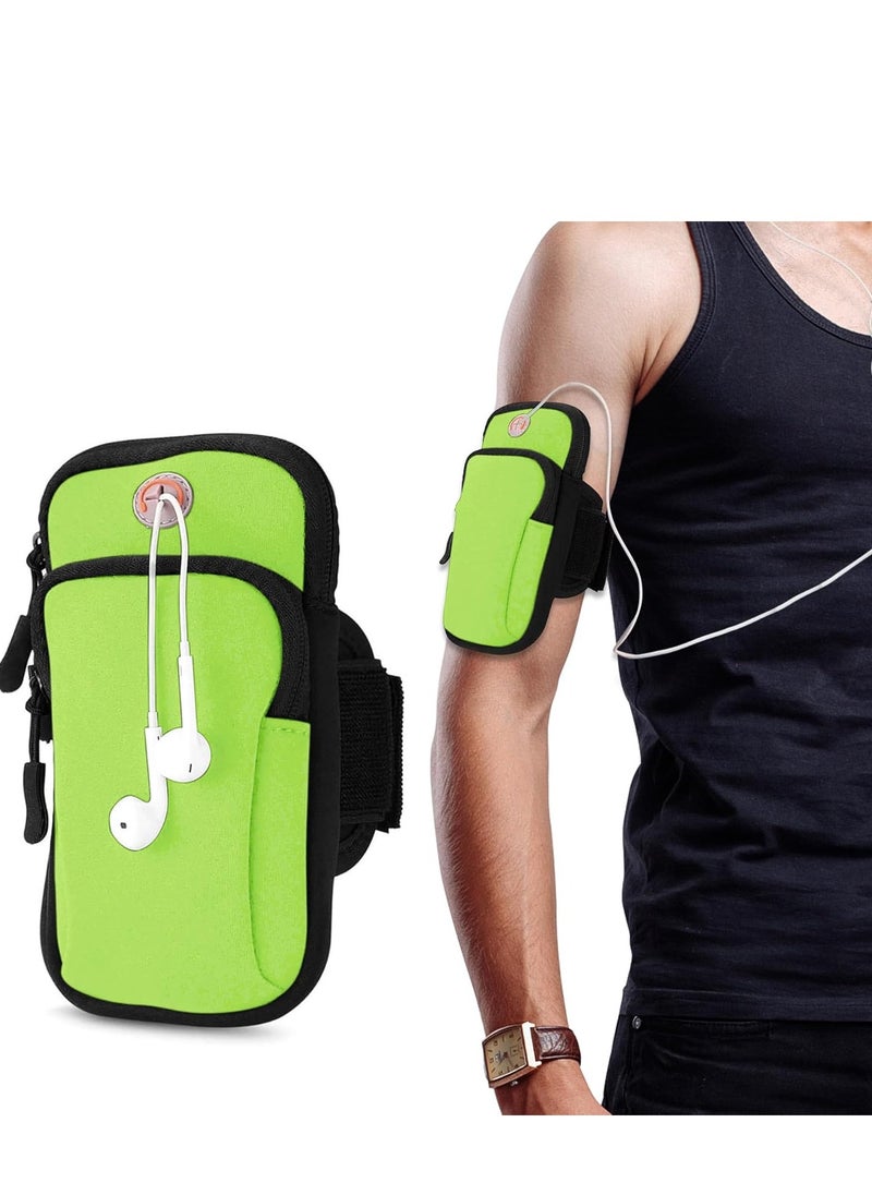 Waterproof Running Phone Holder, Arm Pack for Outdoor Sports Cycling Swimming Compatible with 6 Inch Phones Dual Pocket Design with Headphone Hole (Green)