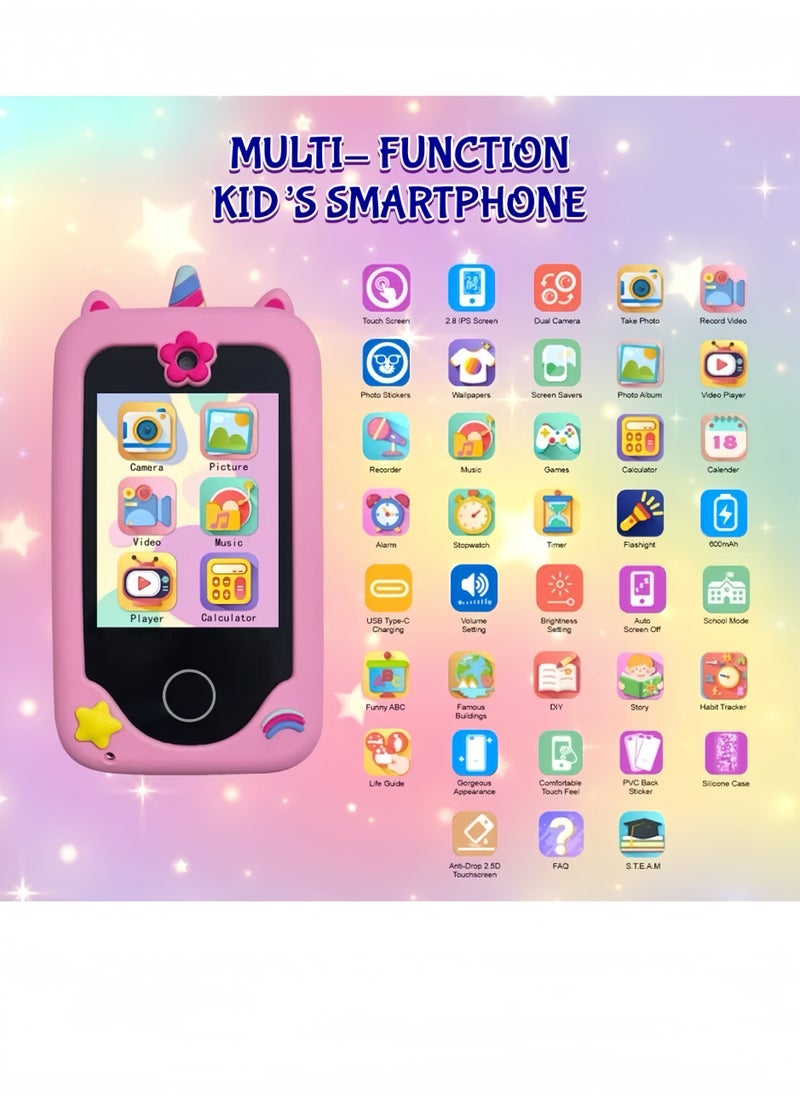 Kids Smart Phone Toys for Girls Ages 3-8 Toddler Play Travel Toys with Dual Camera Educational Learning Games Puzzles MP3 Music Player Birthday Gifts for Kids Girls 3 4 5 6 7 8 Year Old,  Multicolour ( 12*6.5*1.9cm )