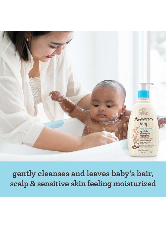 Daily Moisturizing 2-In-1 Wash & Shampoo, Baby Body Wash & Shampoo With Shea Butter & Oat Extract Gently Cleanses Baby'S Sensitive Skin & Scalp, Gentle Coconut Scent, 12 Fl. Oz