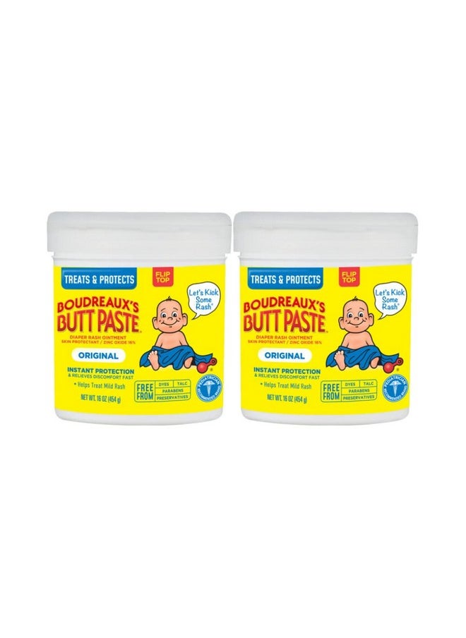 Boudreauxs Butt Paste Diaper Rash Ointment, Vmhytx, Original - Contains 16% Zinc Oxide - Pediatrician Recommended - Paraben And Preservative-Free - 2Pack (16 Ounce)