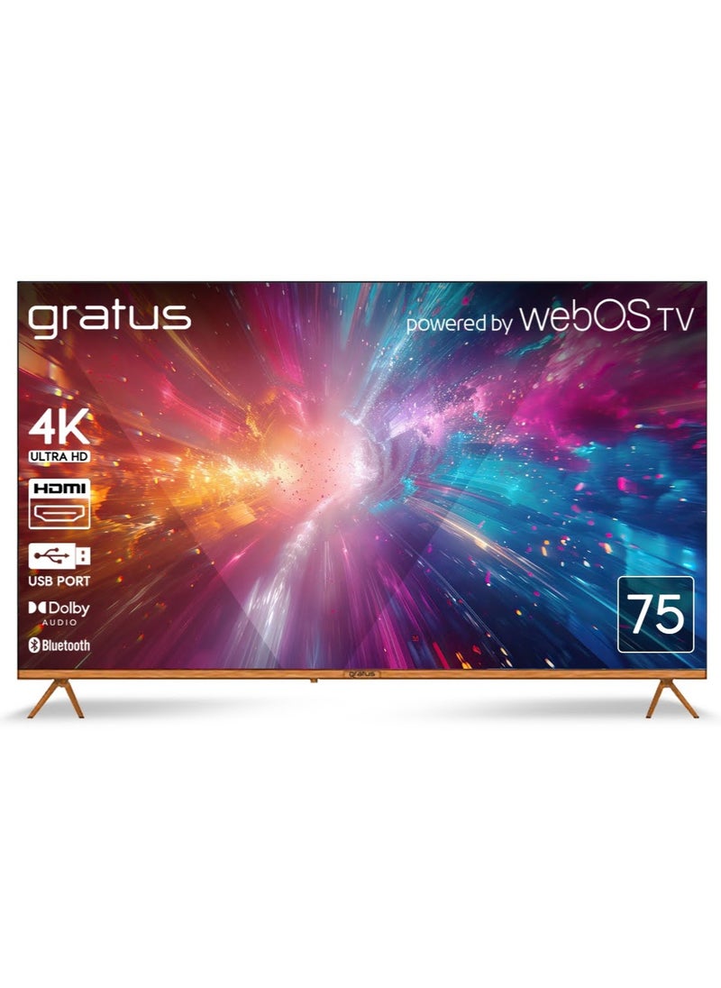 Gratus WebOS powered 4K Edgeless UHD 75″LED SMART TV with ThinQ AI, Quad Core Processor, Dolby Audio, Model- LT75W4K23H