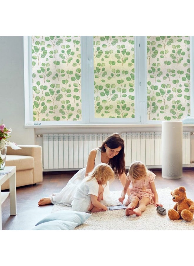Leaves Series Bathroom Window Privacy Film With Installation Tools, Fashion Nordic Style Stained Glass Window Film, Frosted Static Cling No Glue (222, 17.5'' X 78.7'')