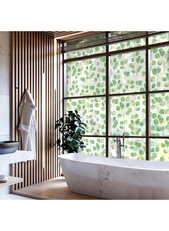 Leaves Series Bathroom Window Privacy Film With Installation Tools, Fashion Nordic Style Stained Glass Window Film, Frosted Static Cling No Glue (222, 17.5'' X 78.7'')