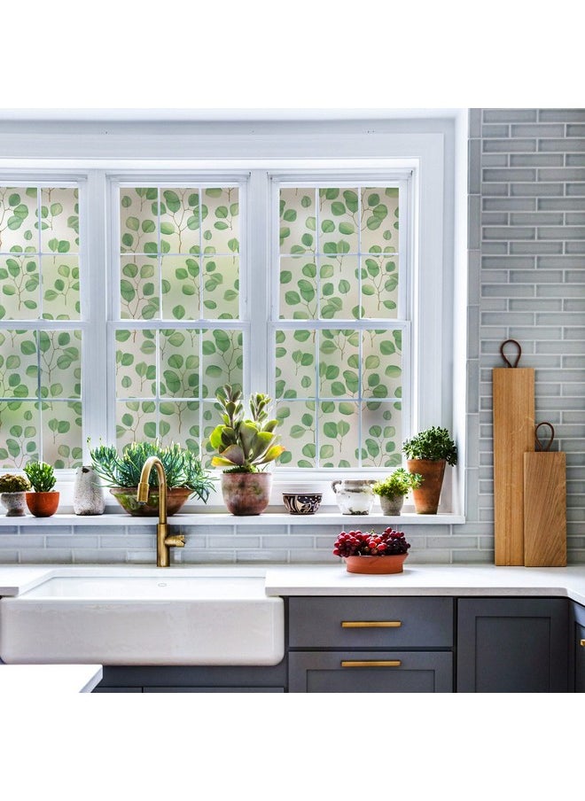 Leaves Series Bathroom Window Privacy Film With Installation Tools, Fashion Nordic Style Stained Glass Window Film, Frosted Static Cling No Glue (222, 17.5'' X 78.7'')