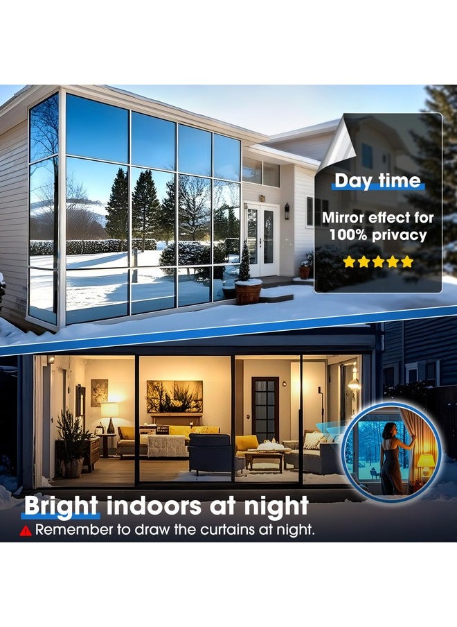 One Way Window Privacy Film,Reflective Home Glass Mirror Tint See Out Not In,Heat Uv Blocking Static Cling For Office Front Door Daytime Privacy Covering, Black-Silver,17.5X78.7 In