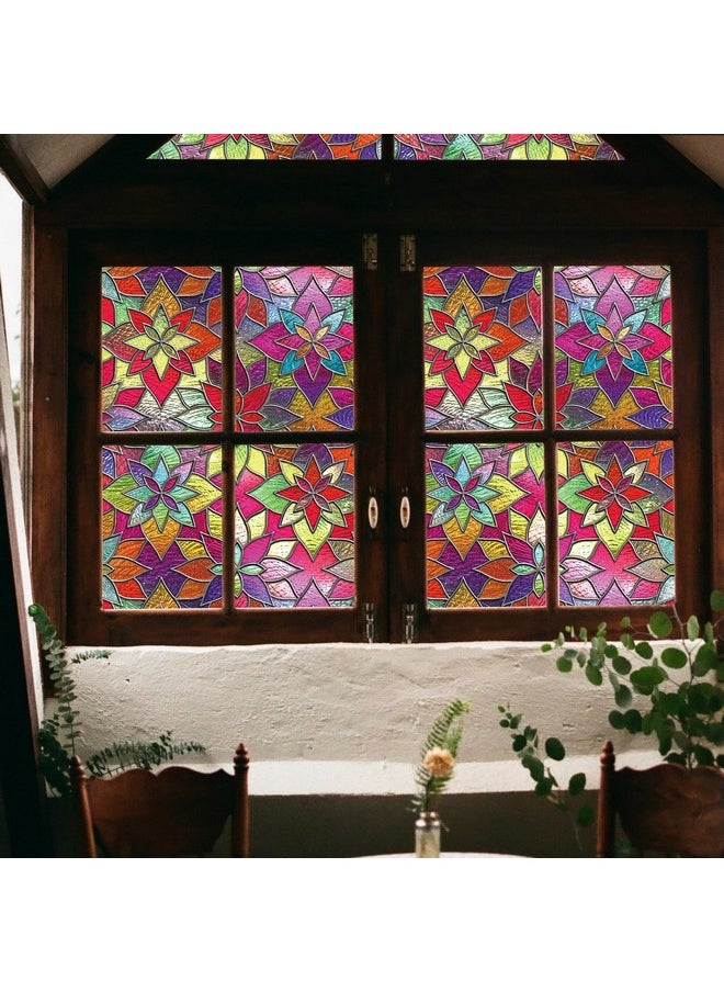 3D Stained Glass Window Privacy Film With Tools - Decorative, Heat Blocking, Thick, Vivid Colors - Perfect Window Cover (35.4