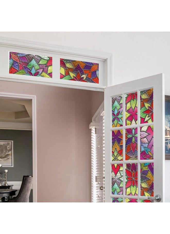 3D Stained Glass Window Privacy Film With Tools - Decorative, Heat Blocking, Thick, Vivid Colors - Perfect Window Cover (35.4