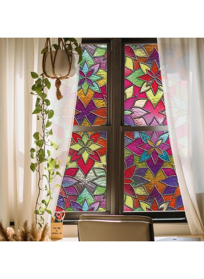 3D Stained Glass Window Privacy Film With Tools - Decorative, Heat Blocking, Thick, Vivid Colors - Perfect Window Cover (35.4