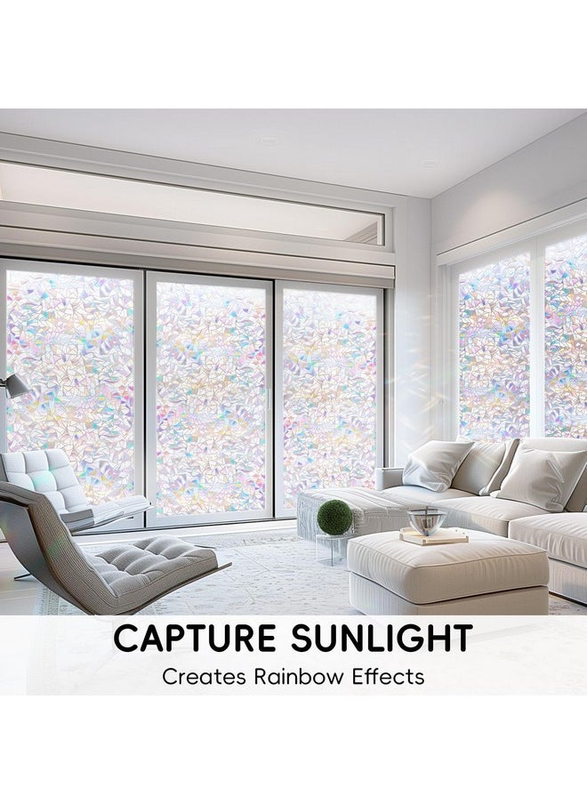 Window Privacy Film, Rainbow Window Clings For Glass Windows, Stained Glass Window Film Decorative, 3D Decals Window Cover, Suncatcher Static Cling Window Sticker For Home,11.8 X 47 Inches