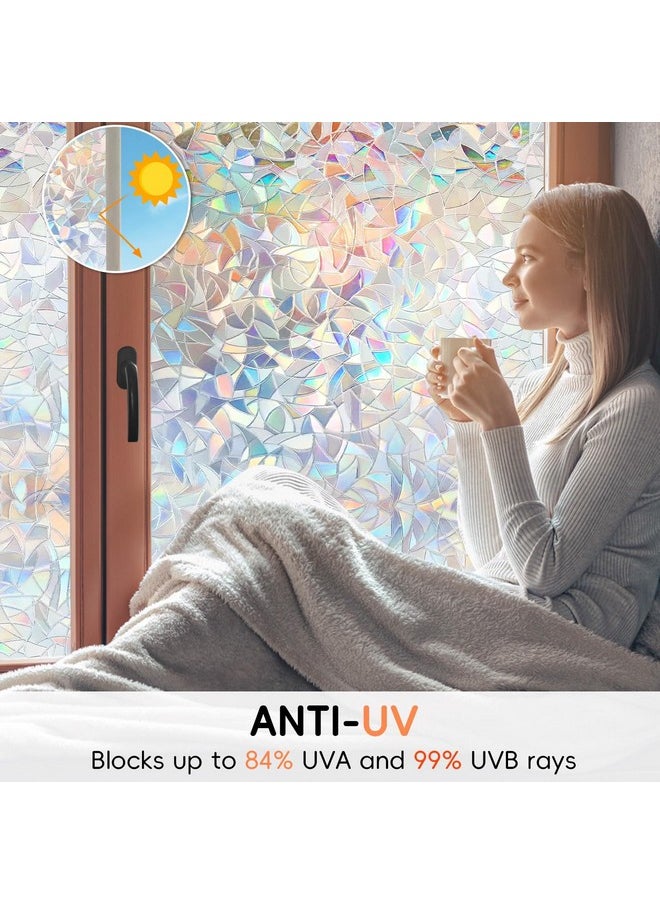 Window Privacy Film, Rainbow Window Clings For Glass Windows, Stained Glass Window Film Decorative, 3D Decals Window Cover, Suncatcher Static Cling Window Sticker For Home,11.8 X 47 Inches