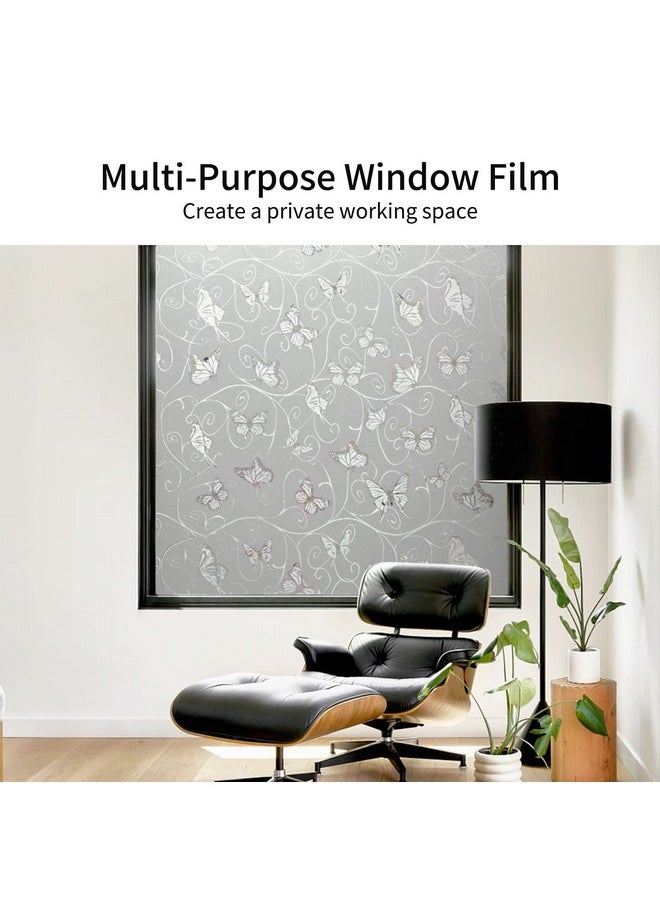 Static Cling Decorative Window Film With Installation Tools, Non Adhesive Privacy Film, Window Privacy Film Decorative Butterflies, Window Film Frosted Glass (01, 17.7 X 78.7 Inch)