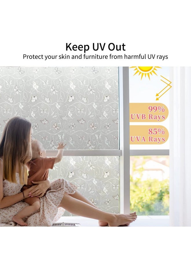 Static Cling Decorative Window Film With Installation Tools, Non Adhesive Privacy Film, Window Privacy Film Decorative Butterflies, Window Film Frosted Glass (01, 35.4 X 78.7 Inch)