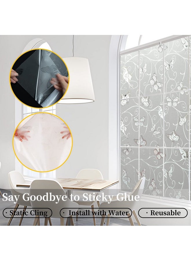 Static Cling Decorative Window Film With Installation Tools, Non Adhesive Privacy Film, Window Privacy Film Decorative Butterflies, Window Film Frosted Glass (01, 35.4 X 78.7 Inch)