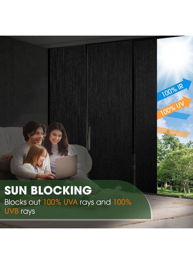 Blackout Window Film Light Blocking: 100% Black Out Window Thermal Film Static Cling Window Cover For Glass, Sun Blocking Dark Window Tint Stickers For Home, 17.5 X 78.7 Inch, Black