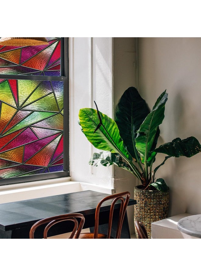 3D Stained Glass Window Privacy Film With Tools - Decorative, Heat Blocking, Thick, Vivid Colors - Perfect Window Cover (35.4