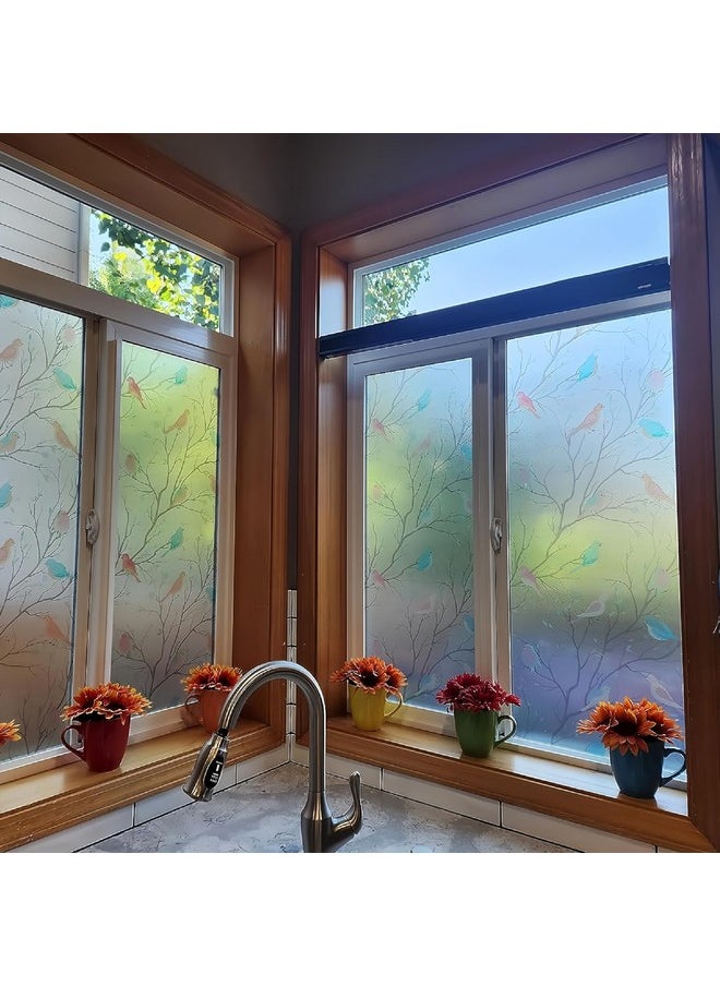 Window Privacy Film Stained Glass Window Decals Heat Blocking Frosted Birds Window Clings Decorative Bathroom Window Stickers Door Window Coverings For Home 17.8