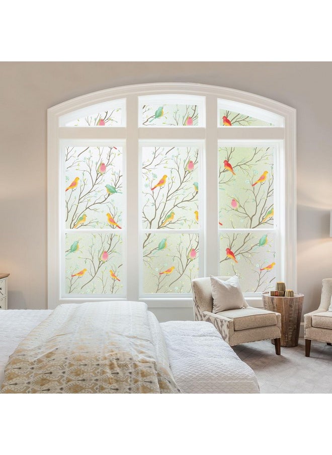 Window Privacy Film Stained Glass Window Decals Heat Blocking Frosted Birds Window Clings Decorative Bathroom Window Stickers Door Window Coverings For Home 17.8