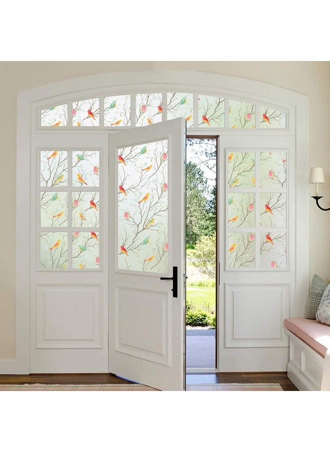 Window Privacy Film Stained Glass Window Decals Heat Blocking Frosted Birds Window Clings Decorative Bathroom Window Stickers Door Window Coverings For Home 17.8