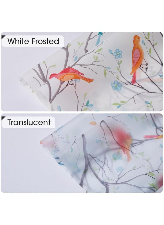 Window Privacy Film Stained Glass Window Decals Heat Blocking Frosted Birds Window Clings Decorative Bathroom Window Stickers Door Window Coverings For Home 17.8
