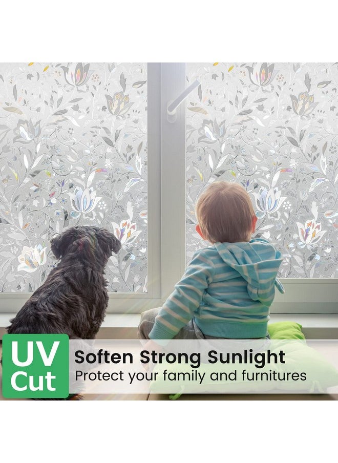 Window Privacy Film, Decorative Stained Glass Window Film, Sun Blocking Window Clings, Renter-Friendly Static Cling Frosted Window Sticker Covering For Home, Rainbow Tulip 17.5