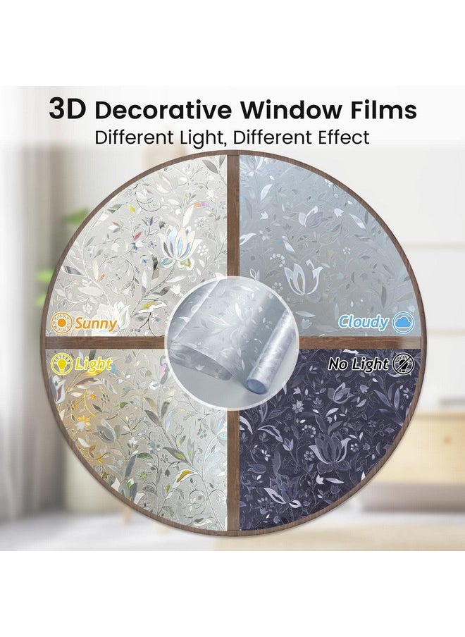 Window Privacy Film, Decorative Stained Glass Window Film, Sun Blocking Window Clings, Renter-Friendly Static Cling Frosted Window Sticker Covering For Home, Rainbow Tulip 17.5