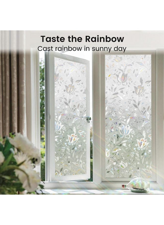 Window Privacy Film, Decorative Stained Glass Window Film, Sun Blocking Window Clings, Renter-Friendly Static Cling Frosted Window Sticker Covering For Home, Rainbow Tulip 17.5