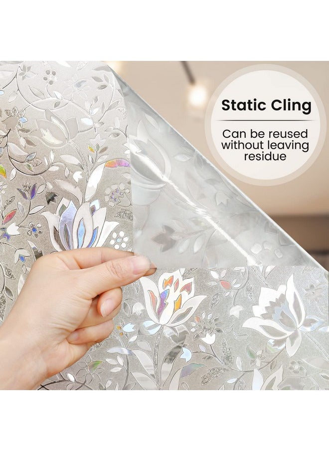 Window Privacy Film, Decorative Stained Glass Window Film, Sun Blocking Window Clings, Renter-Friendly Static Cling Frosted Window Sticker Covering For Home, Rainbow Tulip 17.5