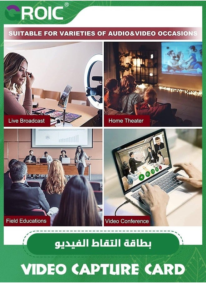 Video Capture Card, HDMI to USB C 1080p Type Game for Editing Video/Games/Streaming/Online Teaching