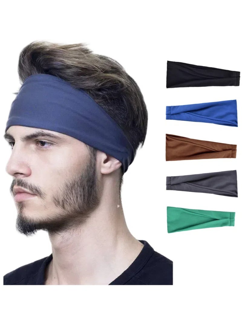 Sweatband Head Band 5PCS, for Men and Woman Comfortable Moisture Wicking Non Slip Elastic Ideal for Various Sports Keeps Hair Messy Free Enjoy Cool Workouts