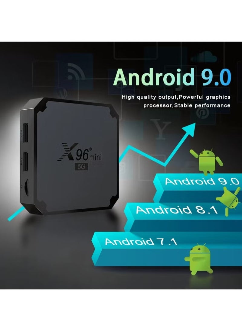 X96 Mini 5G Android TV Box – Android 9.0, Amlogic S905W4 Quad-Core, 2GB RAM + 16GB ROM, Dual WiFi 2.4G/5G, 4K UHD Media Player, H.265 10-Bit Decoding, USB 2.0 – Smart Streaming Device