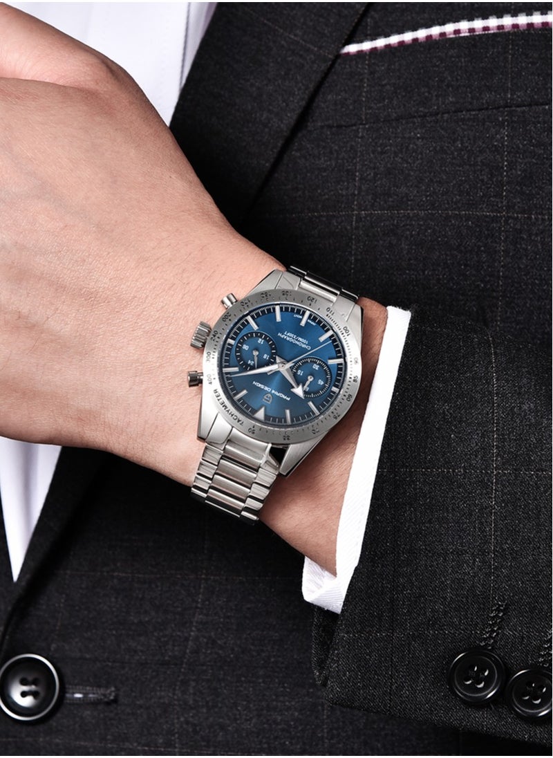 Men's Luxury Chronograph Quartz Watches, Stainless Steel 40MM Case, VK64 Quartz Movement, Sports Waterproof, Stainless Steel Strap, Dark Blue Dial Fashion Casual PD1766