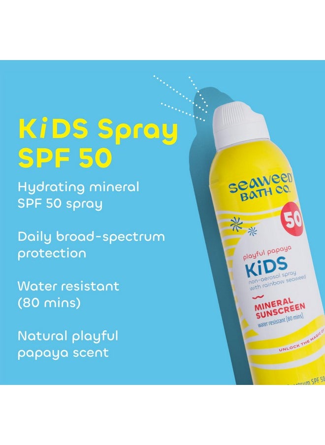 Seaweed Bath Co. Kid'S On The Move Mineral Spf 50 Broad Spectrum Zinc Oxide Sunscreen Spray, 6 Oz., Water Resistant, Tear Free Children'S Sunblock