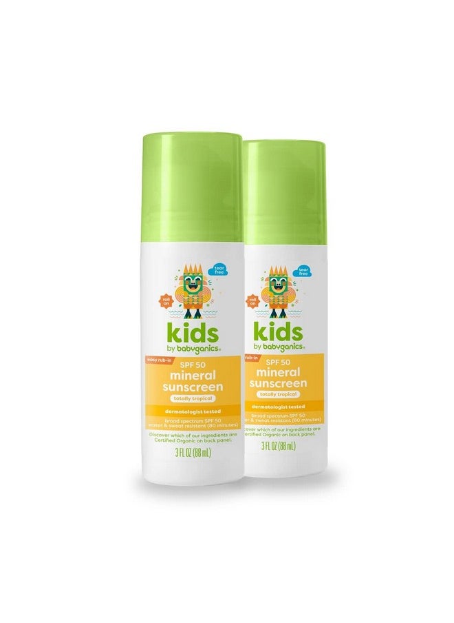 Spf 50 Kids Mineral Sunscreen Roller Ball, Totally Tropical | Uva Uvb Protection | Octinoxate & Oxybenzone Free | Water Resistant | 2 Pack (3 Ounce)