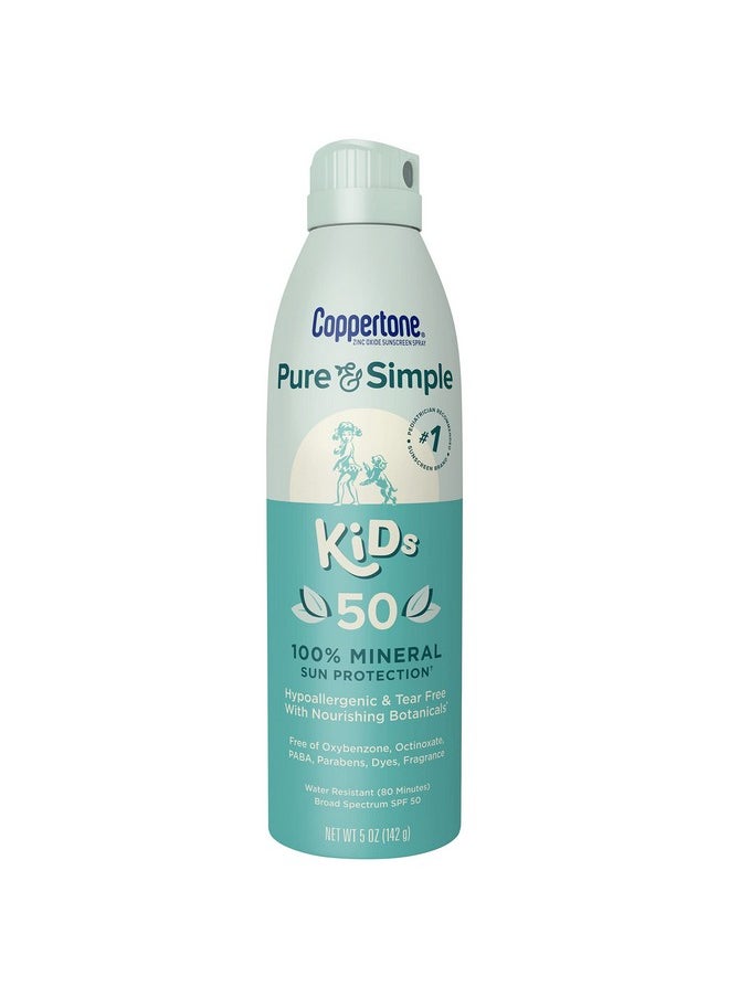 Pure And Simple Kids Sunscreen Spray Spf 50, Zinc Oxide Mineral , Tear Free, Water Resistant, Broad Spectrum , 5 Oz