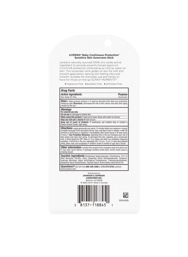 Continuous Protection Mineral Sunscreen Stick For Sensitive Skin With Broad Spectrum Spf 50 Protection For Face & Body, Naturally Sourced 100% Zinc Oxide, Travel Size, 0.47 Oz