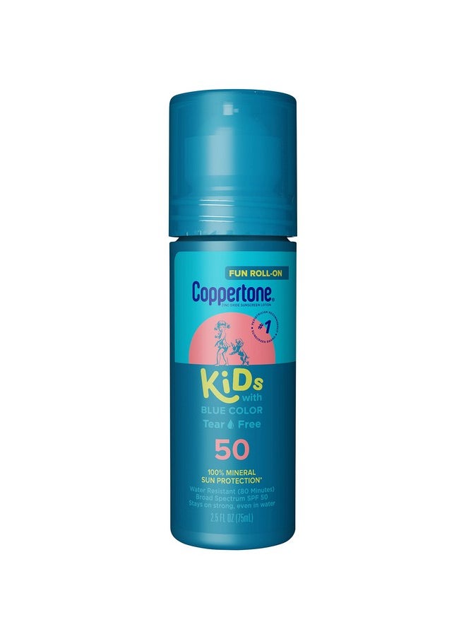 Kids Roll On Sunscreen Lotion Spf 50, Kids Sunscreen With Blue Color, Tear Free Sunscreen With Zinc Oxide Sun Protection, 2.5 Fl Oz Tube