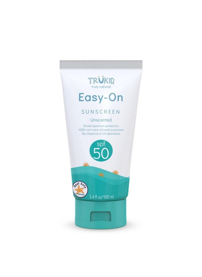 Easy On Mineral Sunscreen Spf 50 - Kids & Baby Sunscreen For Face & Body, Sunblock Protection For Sensitive Skin, Unscented, 3.4Oz