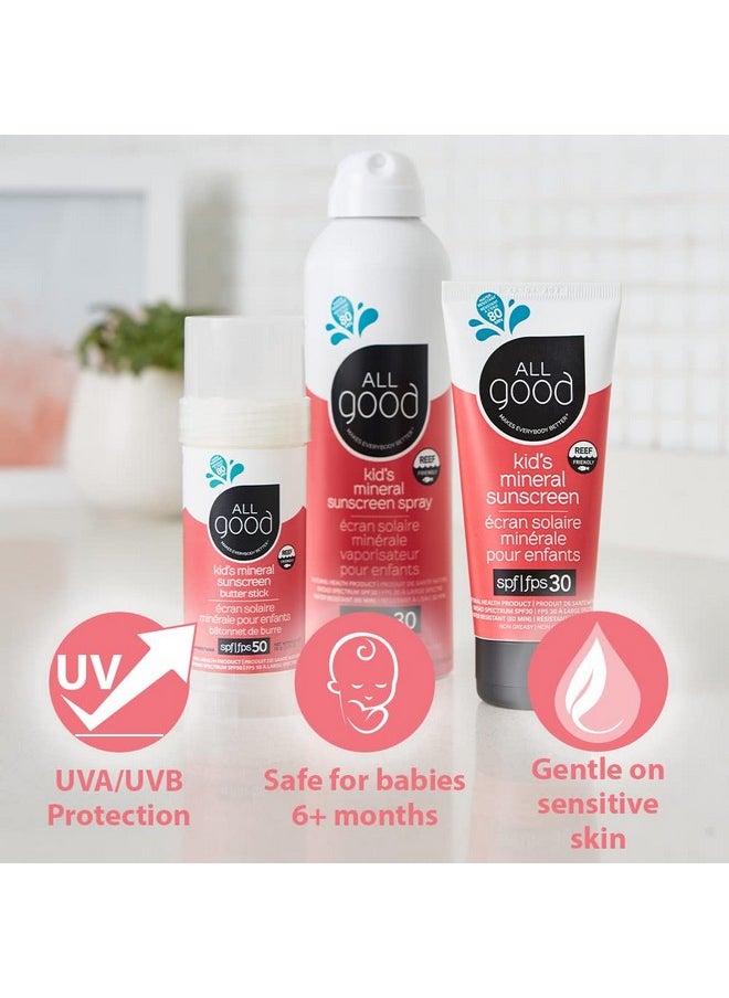 All Good Baby & Kids Sunscreen Lotion For Face & Body - Uva/Uvb Broad Spectrum, Spf 30, Zinc Oxide, Coral Reef Friendly, Water Resistant- Zinc, Shea Butter, Coconut Oil, Aloe (3 Oz)(2-Pack)