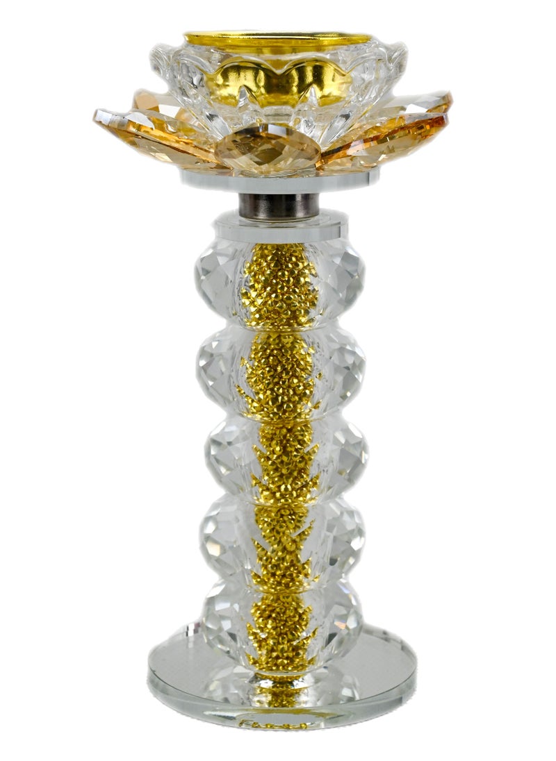 Blooming Flower Crystal Bakhoor Burner Set, Wedding Decorative Crystal Incense Burner with Golden Ash Tray, Rotatable Flower Top, Antique Design, Shiny Crystal and Golden Bakhoor & Incense Burner Set