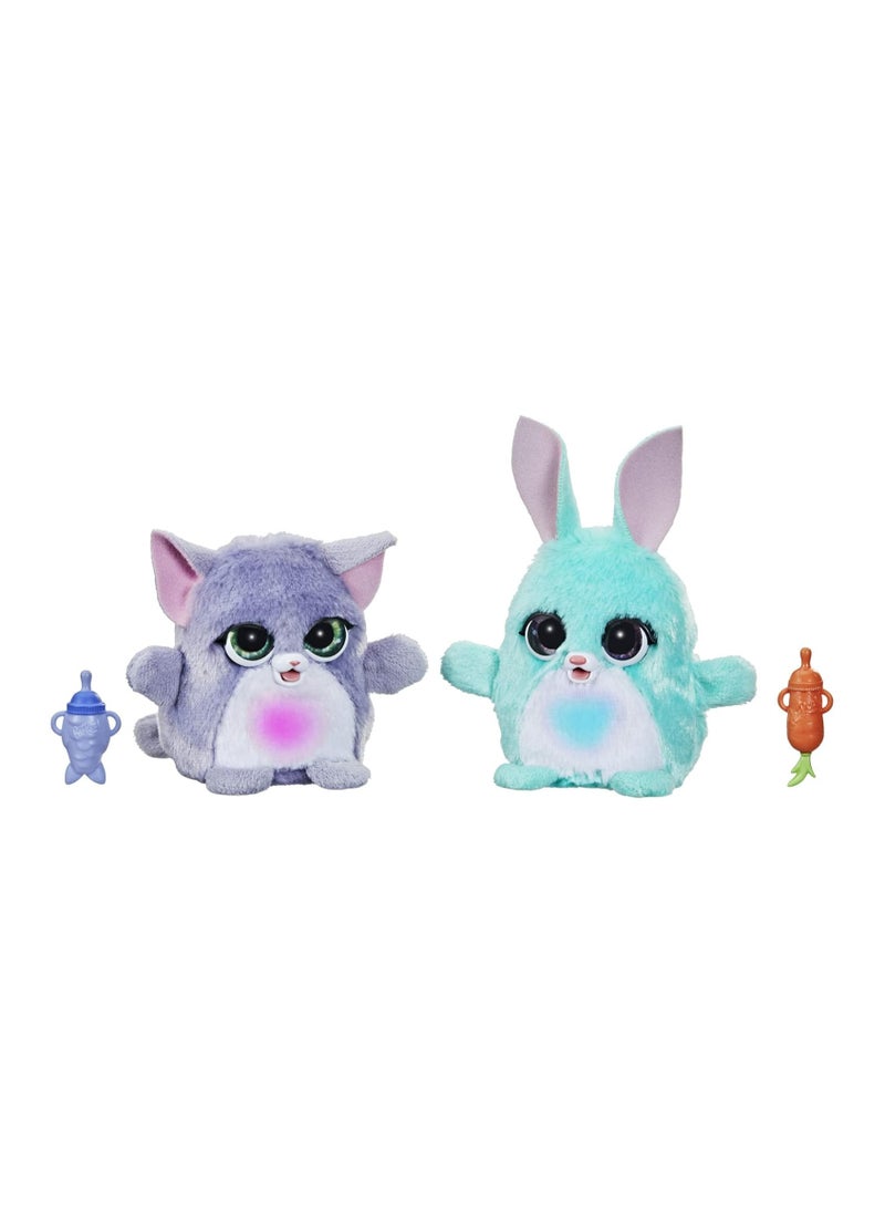 FurReal Fuzzalots Kitty and Bunny Color Change Interactive Feeding Toy, Lights and Sounds