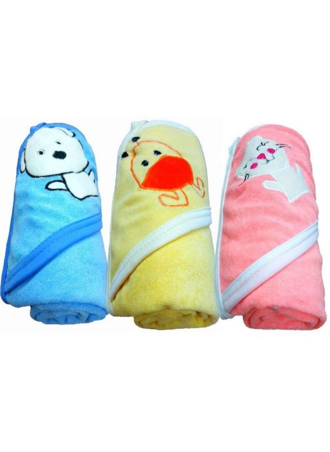 Fashions Quick Dry Extra Large Double Ply Hooded Shower Towels For Babies (Pack Of 3 Pink Mangoblue 73.66 Cm X 66.20 Cm)