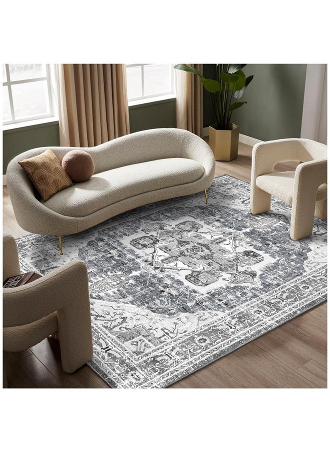 5X7 Area Rugs - Machine Washable Area Rugs 5X7 For Living Room, Soft Washable Rugs 5X7, Non-Slip Washable Area Rug, Stain Resistant Boho Low Pile Thin Washable Rug 5X7