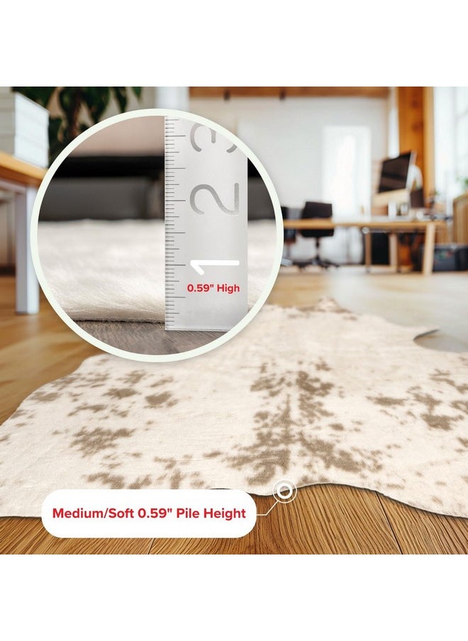 Marcia Machine Washable Faux Cowhide Area Rug, Shaped 5X7, Off-White