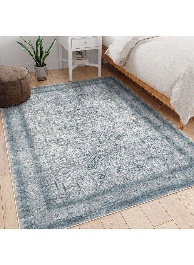 Washable Area Rug 5X7 Rug For Bedroom Grey, Neutral Living Room Area Rug Non Slip, Modern Kitchen Table Rug Soft Nursery Rug