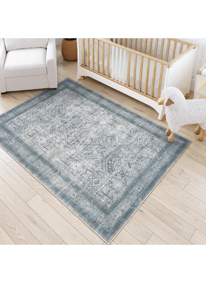 Washable Area Rug 5X7 Rug For Bedroom Grey, Neutral Living Room Area Rug Non Slip, Modern Kitchen Table Rug Soft Nursery Rug