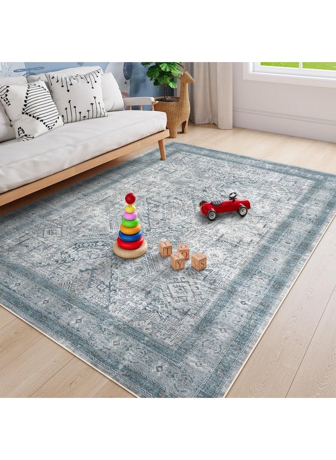 Washable Area Rug 5X7 Rug For Bedroom Grey, Neutral Living Room Area Rug Non Slip, Modern Kitchen Table Rug Soft Nursery Rug