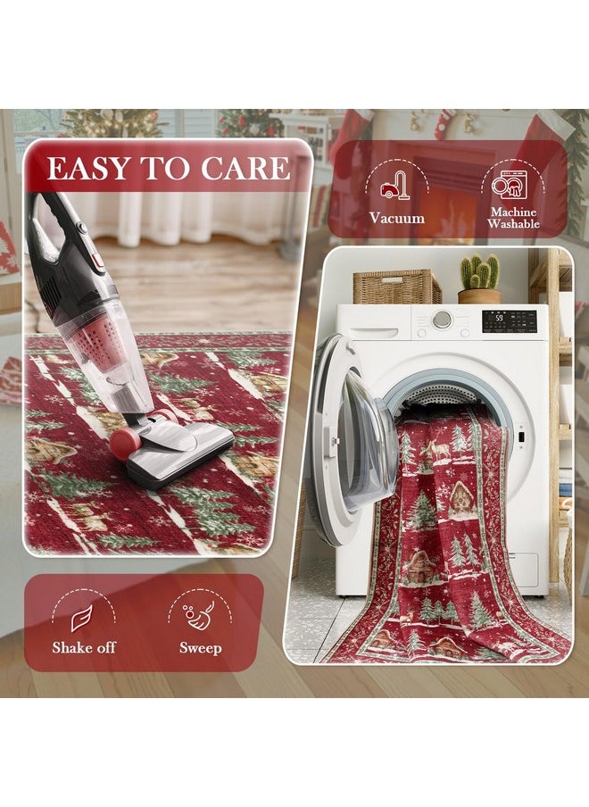 Christmas Door Mat Outdoor Entrance, Red Front Doormats Christmas Porch Rug, 2X3 Outside Layered Mats Washable Bathroom Rug Non Slip, Kitchen Sink Rug Porch/Back Door, Winter Front Door Mat