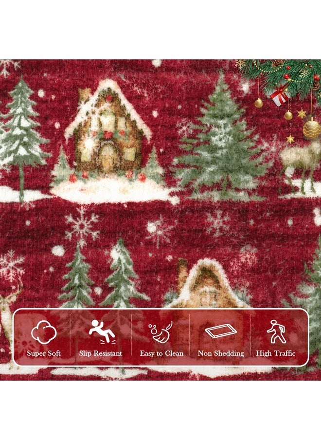 Christmas Door Mat Outdoor Entrance, Red Front Doormats Christmas Porch Rug, 2X3 Outside Layered Mats Washable Bathroom Rug Non Slip, Kitchen Sink Rug Porch/Back Door, Winter Front Door Mat