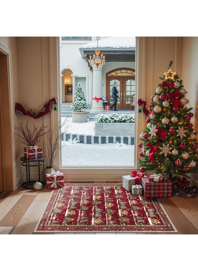 Christmas Door Mat Outdoor Entrance, Red Front Doormats Christmas Porch Rug, 2X3 Outside Layered Mats Washable Bathroom Rug Non Slip, Kitchen Sink Rug Porch/Back Door, Winter Front Door Mat