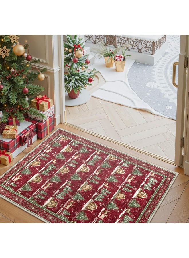 Christmas Door Mat Outdoor Entrance, Red Front Doormats Christmas Porch Rug, 2X3 Outside Layered Mats Washable Bathroom Rug Non Slip, Kitchen Sink Rug Porch/Back Door, Winter Front Door Mat